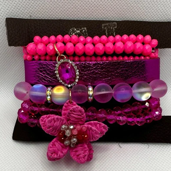 ⭐️NEW Sandra Ling Artisan Handmade Leather and Stretch bead Bracelet Set Stack - Picture 2 of 4